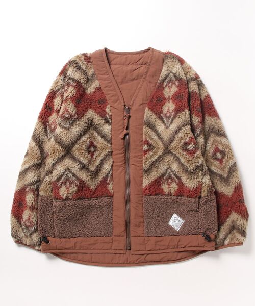 KRIFF MAYER Lady's Collection（クリフメイヤーレディースコレクション）の「柄ボアひっくりノーカラーJK（ノーカラージャケット・レディース・チャコール/ナチュラル/カーキ/ブラウン・MEDIUM/LARGE）」の7枚目の写真