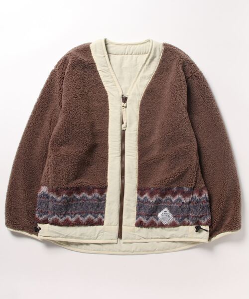 KRIFF MAYER Lady's Collection（クリフメイヤーレディースコレクション）の「柄ボアひっくりノーカラーJK（ノーカラージャケット・レディース・チャコール/ナチュラル/カーキ/ブラウン・MEDIUM/LARGE）」の8枚目の写真