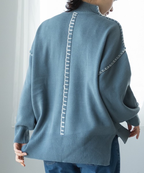 pairmanon（ペアマノン）の「【ママサイズ】モックネック ハンドステッチ ニット（ニット/セーター・レディース・アイボリー/モカ/ブルー・FREE）」の6枚目の写真