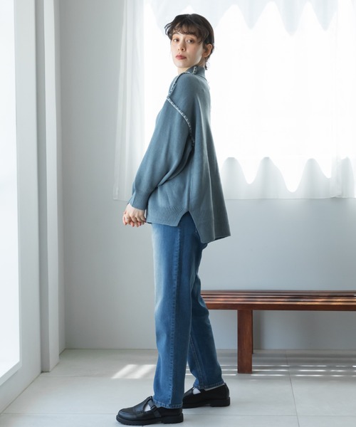 pairmanon（ペアマノン）の「【ママサイズ】モックネック ハンドステッチ ニット（ニット/セーター・レディース・アイボリー/モカ/ブルー・FREE）」の7枚目の写真