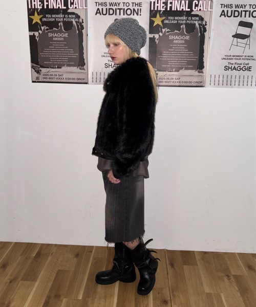 Shaggie ブラックファーコート フリーサイズ ViVi掲載】ファーブルゾンジャケット/ファーコート（ブルゾン