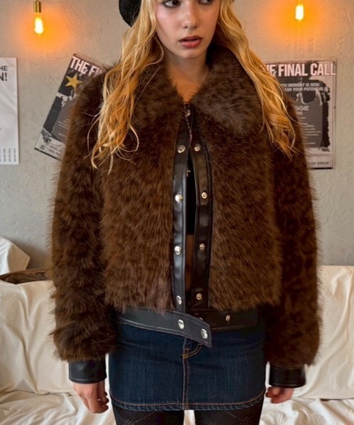 SHAGGIE シャギー ファーブルゾンジャケット/ファーコート ブラウン 茶色 セール】【ViVi掲載】ファーブルゾンジャケット/ファーコート