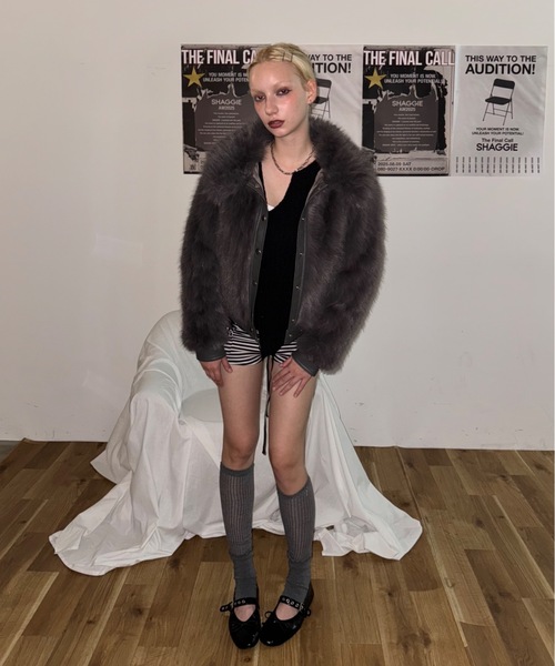 SHAGGIE グレー ファーコート フリーサイズ SHAGGIE グレー ファーコート フリーサイズ SHAGGIE グレー