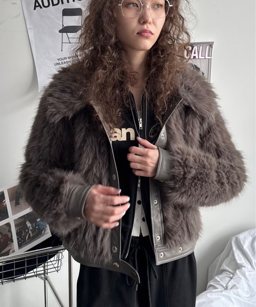 BABY ファージャケット 黒 ViVi掲載】ファーブルゾンジャケット/ファーコート（ブルゾン