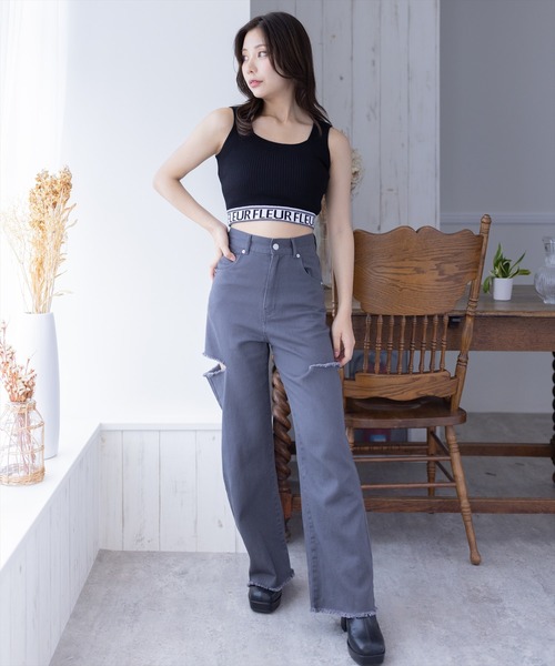 clear（クリア）の「裾ロゴタンクニット[着回し力抜群 大人 カジュアル ジム アウトドア]（タンクトップ・レディース・オフホワイト/ベージュ/ブラック・F）」の17枚目の写真