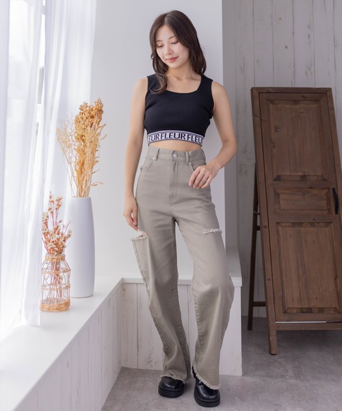 clear（クリア）の「裾ロゴタンクニット[着回し力抜群 大人 カジュアル ジム アウトドア]（タンクトップ・レディース・オフホワイト/ベージュ/ブラック・F）」の18枚目の写真