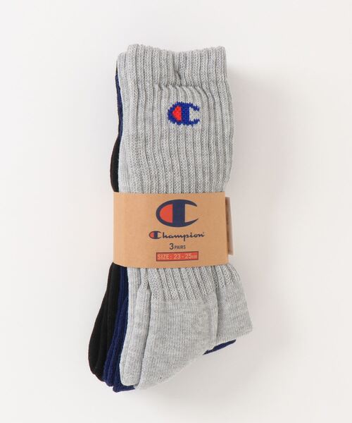 Champion(チャンピオン)の「【CHAMPION/チャンピオン】 フルレングスソックス3P CMSCY002 ワンポイントロゴ 3足組(ソックス/靴下・メンズ・ブラック/ホワイト/グレー/ネイビー・MEDIUM/SMALL/LARGE)」の4枚目の写真