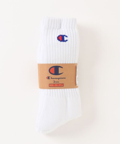 Champion(チャンピオン)の「【CHAMPION/チャンピオン】 フルレングスソックス3P CMSCY002 ワンポイントロゴ 3足組(ソックス/靴下・メンズ・ブラック/ホワイト/グレー/ネイビー・MEDIUM/SMALL/LARGE)」の1枚目の写真