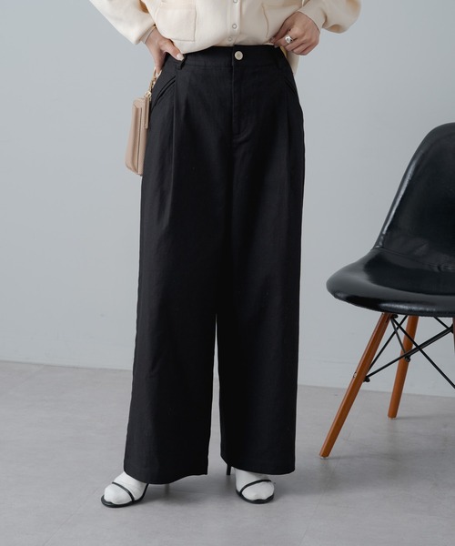 PUAL CE CIN（ピュアルセシン）の「綿麻タックワイドパンツ（その他パンツ・レディース・ブラック/ベージュ・FREE）」の7枚目の写真