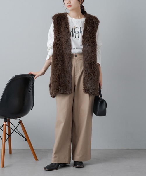 PUAL CE CIN（ピュアルセシン）の「綿麻タックワイドパンツ（その他パンツ・レディース・ブラック/ベージュ・FREE）」の6枚目の写真