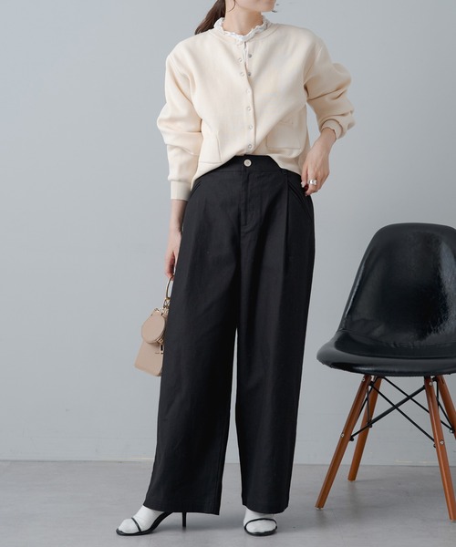 PUAL CE CIN（ピュアルセシン）の「綿麻タックワイドパンツ（その他パンツ・レディース・ブラック/ベージュ・FREE）」の8枚目の写真