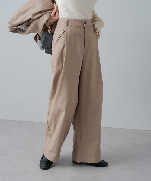 PUAL CE CIN（ピュアルセシン）の「綿麻タックワイドパンツ（その他パンツ・レディース・ブラック/ベージュ・FREE）」の3枚目の写真