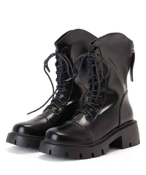 セール】レザー調ショート丈トラックソールレースアップブーツ（ブーツ