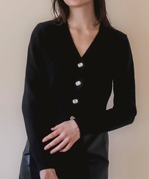 SAISON DE PAPILLON | 【お気に入り1.3万突破】ビジューボタンニットカーディガン Vネック レディース 大人気 2way 高評価(カーディガン/ボレロ)