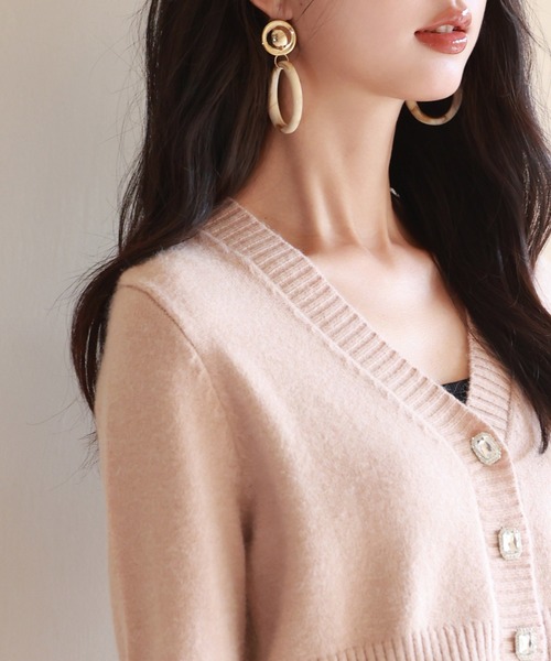 セール】【お気に入り1.2万突破】ビジューボタンニットカーディガン V