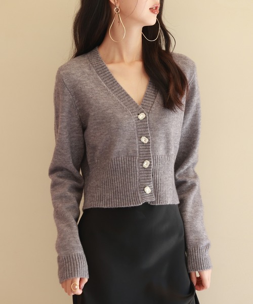 セール】【お気に入り1.2万突破】ビジューボタンニットカーディガン V