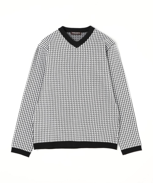 HIDEAWAYS NICOLE（ハイダウェイニコル）の「ピンタックJQチェックVネックニット（ニット/セーター・メンズ・ホワイト×グレー/ピンク/ホワイト×ブラック/ブラック×ホワイト・MEDIUM/LARGE/X-LARGE）」の5枚目の写真