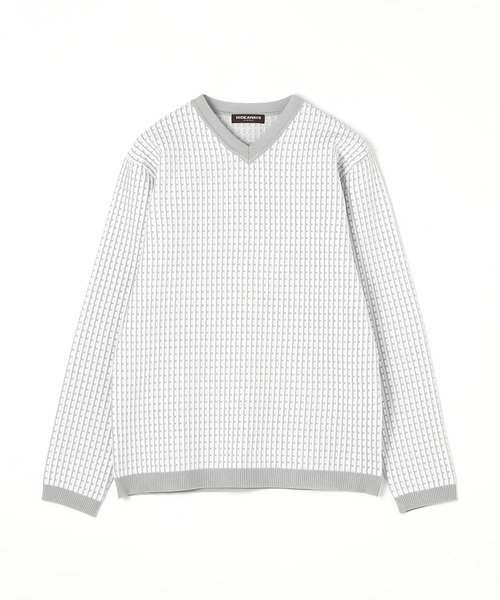 HIDEAWAYS NICOLE（ハイダウェイニコル）の「ピンタックJQチェックVネックニット（ニット/セーター・メンズ・ホワイト×グレー/ピンク/ホワイト×ブラック/ブラック×ホワイト・MEDIUM/LARGE/X-LARGE）」の6枚目の写真