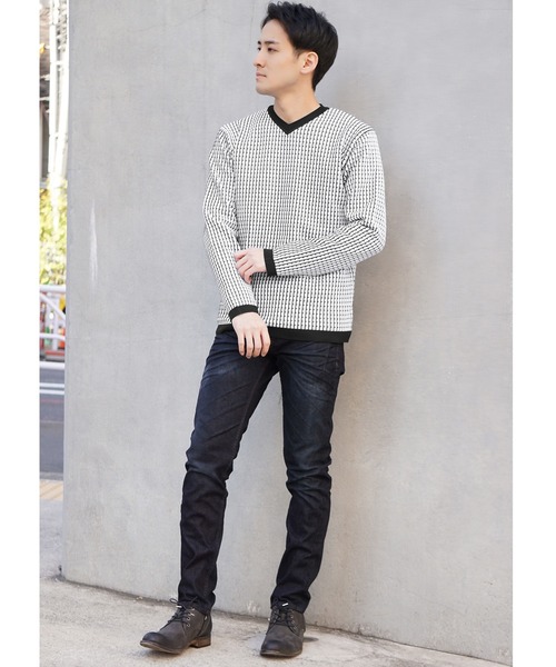 HIDEAWAYS NICOLE（ハイダウェイニコル）の「ピンタックJQチェックVネックニット（ニット/セーター・メンズ・ホワイト×グレー/ピンク/ホワイト×ブラック/ブラック×ホワイト・MEDIUM/LARGE/X-LARGE）」の15枚目の写真