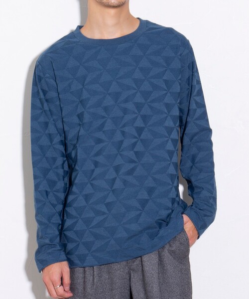 GLOSTER(グロスター)の「【GLOSTER/グロスター】ジオメリンクス長袖Tシャツ クルーネック(Tシャツ/カットソー・メンズ・チャコールグレー/ホワイト/ブルー・M/S/L)」の2枚目の写真