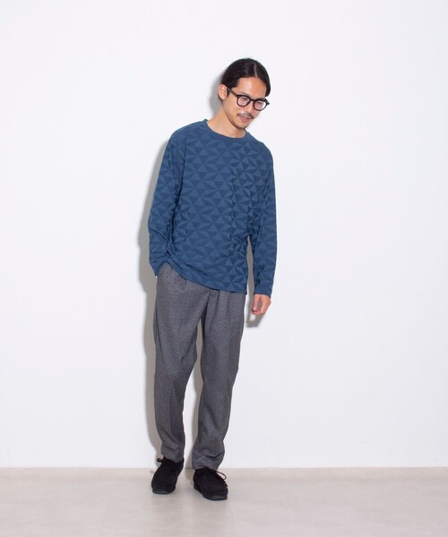 GLOSTER(グロスター)の「【GLOSTER/グロスター】ジオメリンクス長袖Tシャツ クルーネック(Tシャツ/カットソー・メンズ・チャコールグレー/ホワイト/ブルー・M/S/L)」の4枚目の写真