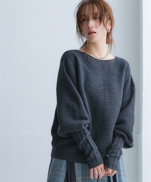 Soiunique（スワユニーク）の「袖口リブデザインオーバーサイズニット ［Soiunique］（ニット/セーター・レディース・ブラック/カーキ/グレイッシュベージュ/チャコールグレー・L/M/LL）」の22枚目の写真