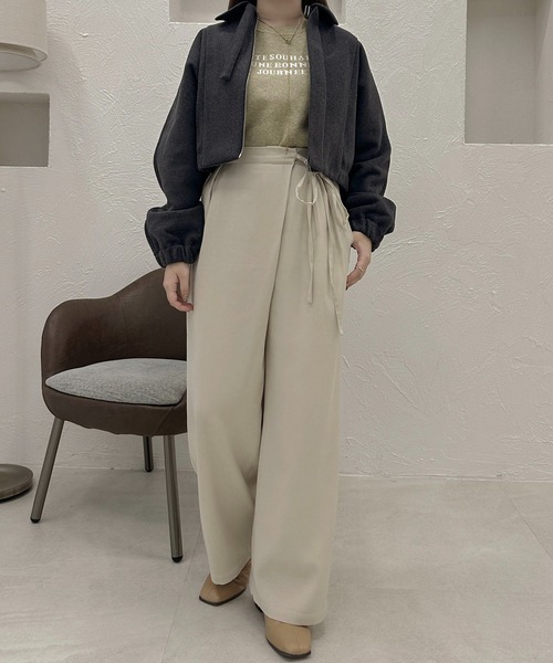 apres jour clair(アプレジュールクレア)の「【apres jour clair】ラップリボンワイドパンツ【ZOZOTOWN限定アイテム】(スラックス・レディース・カーキ/アイボリー/チャコールグレー・X-LARGE/SMALL/MEDIUM)」の2枚目の写真