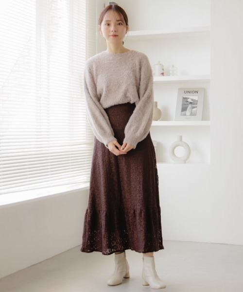 flower（フラワー）の「ブルームレーススカート（スカート・レディース・アイボリー/ブラウン・FREE）」の22枚目の写真