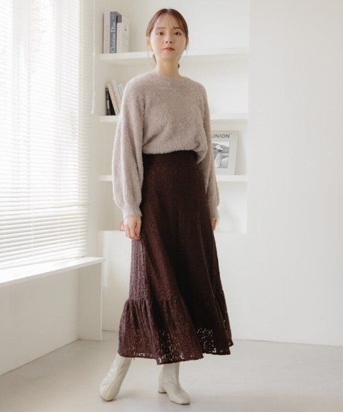 flower（フラワー）の「ブルームレーススカート（スカート・レディース・アイボリー/ブラウン・FREE）」の21枚目の写真