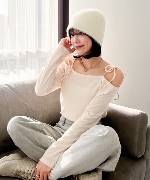Heather（ヘザー）の「オフショルリボンカットソー 105336（T