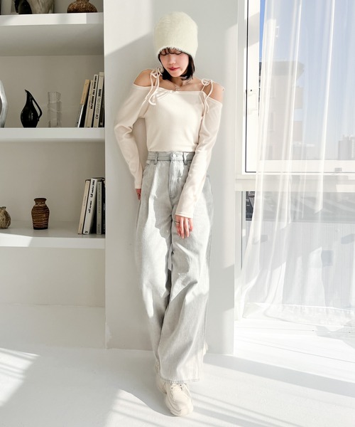 Heather（ヘザー）の「オフショルリボンカットソー 105336（T