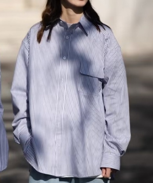 Good Riddance（グッドリダンス）の「ベーシック ワイドシルエット ストライプシャツ（シャツ/ブラウス・メンズ・ブルー/ライトブルー・FREE）」の2枚目の写真