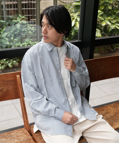 Good Riddance（グッドリダンス）の「ベーシック ワイドシルエット ストライプシャツ（シャツ/ブラウス・メンズ・ブルー/ライトブルー・FREE）」の3枚目の写真