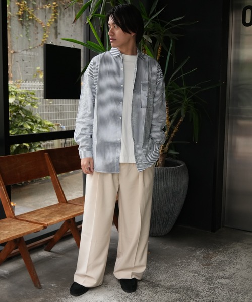 Good Riddance（グッドリダンス）の「ベーシック ワイドシルエット ストライプシャツ（シャツ/ブラウス・メンズ・ブルー/ライトブルー・FREE）」の8枚目の写真