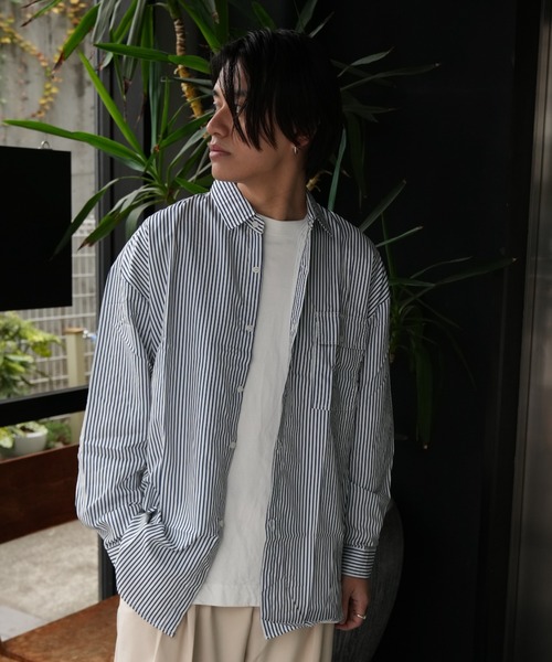 Good Riddance（グッドリダンス）の「ベーシック ワイドシルエット ストライプシャツ（シャツ/ブラウス・メンズ・ブルー/ライトブルー・FREE）」の4枚目の写真