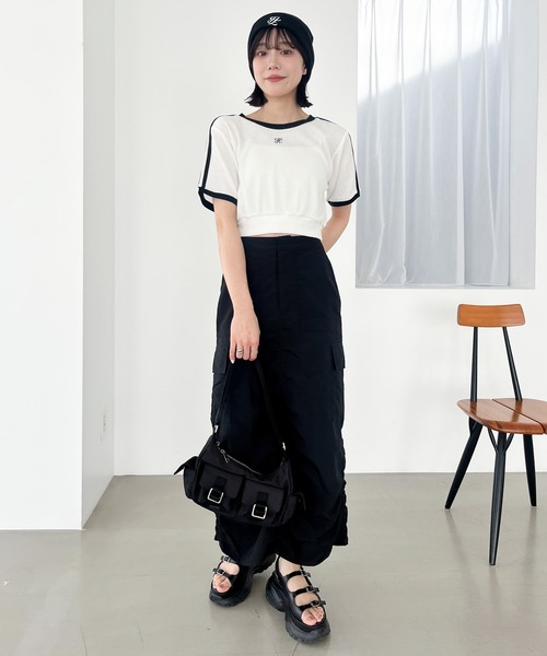 Heather（ヘザー）の「シャーリングカーゴロングスカート　106739（スカート・レディース・ブラック/オフホワイト・FREE）」の5枚目の写真