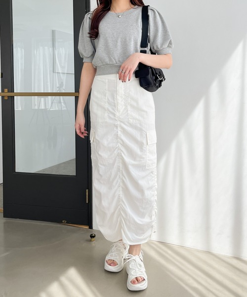 Heather（ヘザー）の「シャーリングカーゴロングスカート　106739（スカート・レディース・ブラック/オフホワイト・FREE）」の8枚目の写真