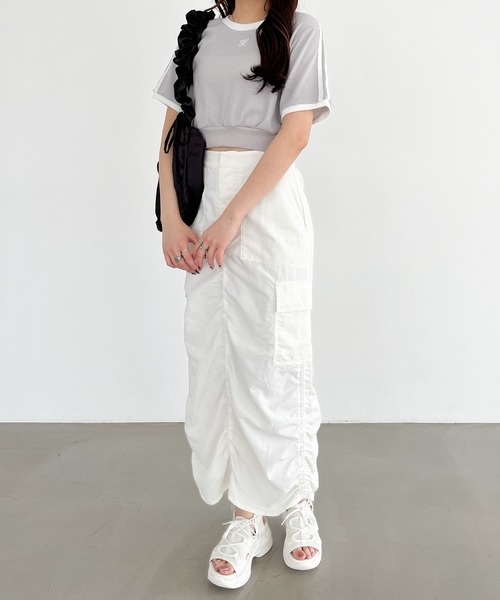 Heather（ヘザー）の「シャーリングカーゴロングスカート　106739（スカート・レディース・ブラック/オフホワイト・FREE）」の9枚目の写真