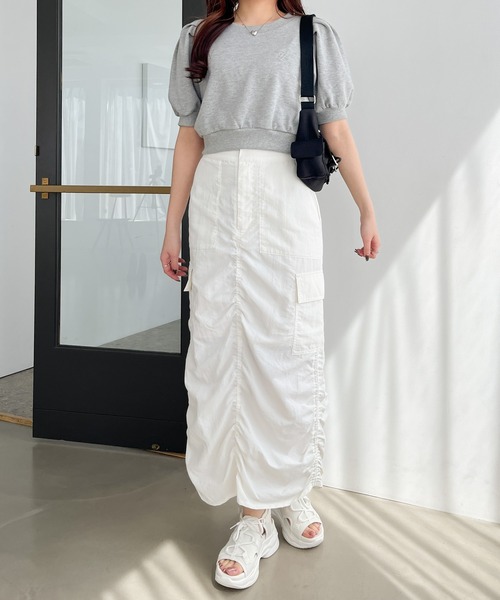 Heather（ヘザー）の「シャーリングカーゴロングスカート　106739（スカート・レディース・ブラック/オフホワイト・FREE）」の12枚目の写真