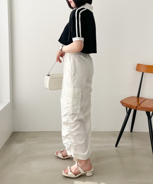 Heather（ヘザー）の「シャーリングカーゴロングスカート　106739（スカート・レディース・ブラック/オフホワイト・FREE）」の7枚目の写真