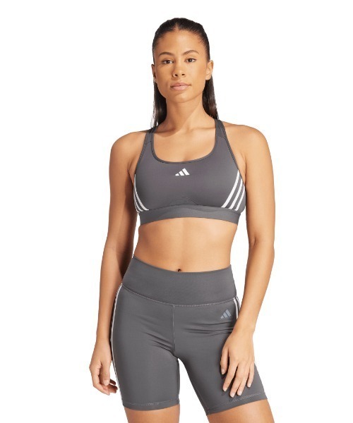 adidas(アディダス)の「アディダス adidas Powerimpactトレイン ミディアムサポート スリーストライプスブラ(スポーツブラ・レディース・ピンク/ブラック/グレー/オレンジ・S/M/L/XL)」の3枚目の写真