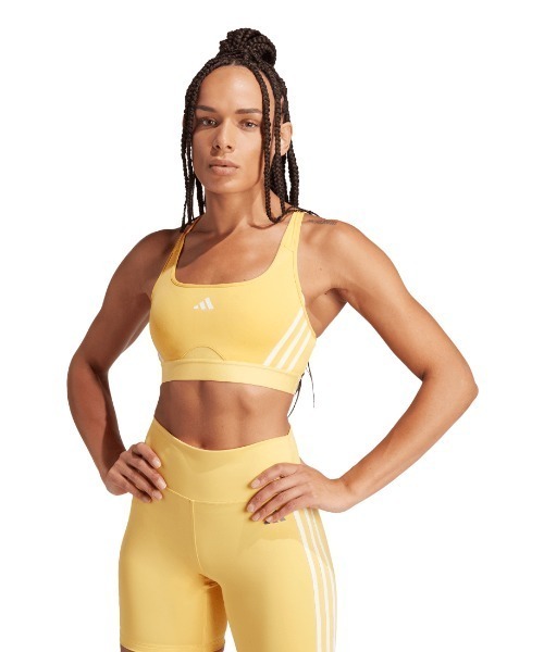 adidas(アディダス)の「アディダス adidas Powerimpactトレイン ミディアムサポート スリーストライプスブラ(スポーツブラ・レディース・ピンク/ブラック/グレー/オレンジ・S/M/L/XL)」の1枚目の写真