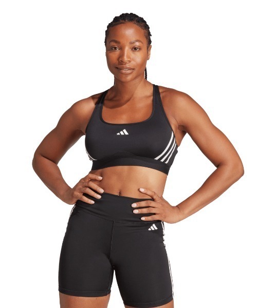 adidas(アディダス)の「アディダス adidas Powerimpactトレイン ミディアムサポート スリーストライプスブラ(スポーツブラ・レディース・ピンク/ブラック/グレー/オレンジ・S/M/L/XL)」の2枚目の写真