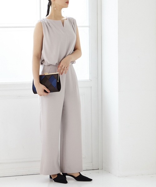 ブラウジングノースリーブブラウス×ワイドパンツ セットアップ  