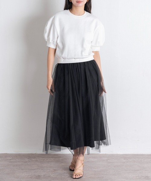 EUCLAID(エウクレイド)の「チュールドッキングワンピース(ワンピース・レディース・ホワイト/ブラック/グレー・38/40/36)」の4枚目の写真