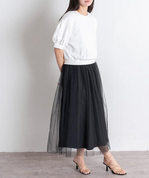 EUCLAID(エウクレイド)の「チュールドッキングワンピース(ワンピース・レディース・ホワイト/ブラック/グレー・38/40/36)」の5枚目の写真