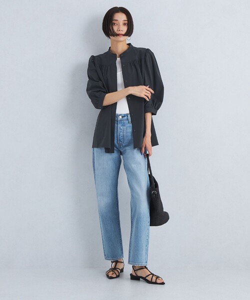 green label relaxing（グリーンレーベルリラクシング）の「【WEB限定】バンドカラー ギャザー ブラウス -ウォッシャブル・吸水速乾・UVカット-（シャツ/ブラウス・レディース・ホワイト/ベージュ/ネイビー・FREE）」の7枚目の写真