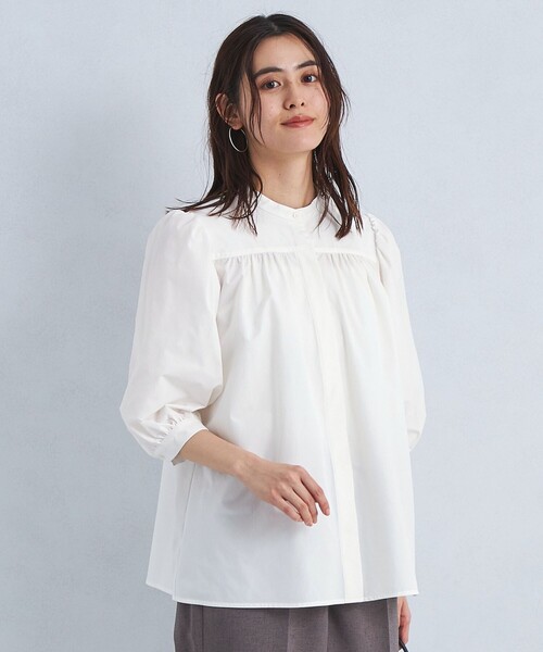 green label relaxing（グリーンレーベルリラクシング）の「【WEB限定】バンドカラー ギャザー ブラウス -ウォッシャブル・吸水速乾・UVカット-（シャツ/ブラウス・レディース・ホワイト/ベージュ/ネイビー・FREE）」の9枚目の写真