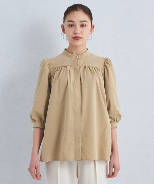 green label relaxing（グリーンレーベルリラクシング）の「【WEB限定】バンドカラー ギャザー ブラウス -ウォッシャブル・吸水速乾・UVカット-（シャツ/ブラウス・レディース・ホワイト/ベージュ/ネイビー・FREE）」の12枚目の写真