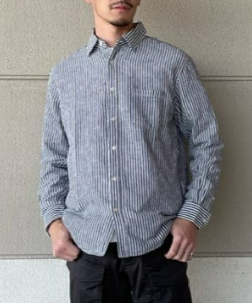 BACK NUMBER（バックナンバー）の「【BACK NUMBER】綿麻混紡長袖レギュラーシャツ（シャツ/ブラウス・メンズ・ホワイト×ブルー/ネイビー×ホワイト・S/M/L/XL）」の2枚目の写真